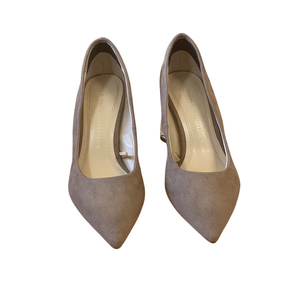 Zara Basic Collection Taupe Suede Pointed Toe Clear Block Heel Pumps Size 37